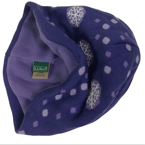 L.L. Bean Purple Snowflake Fleece Lined Girl’s Beanie Hat - Picture 3 of 7